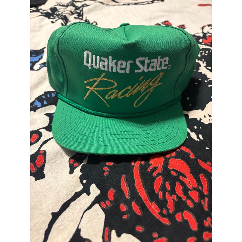 Vintage Quaker State Racing Trucker Hat Green Snapback Rope Cap Made in USA